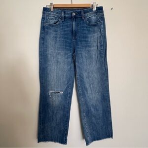Chico's High Rise Straight Leg Ankle Cropped Jeans Distressed Stretch Size 8P